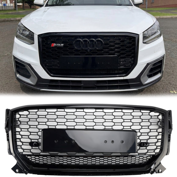 Rejilla estilo panal RSQ2 Quattro para Audi Q2/Q2 S Line/SQ2 2016-2020, parachoques delantero, parrilla de repuesto negra brillante
