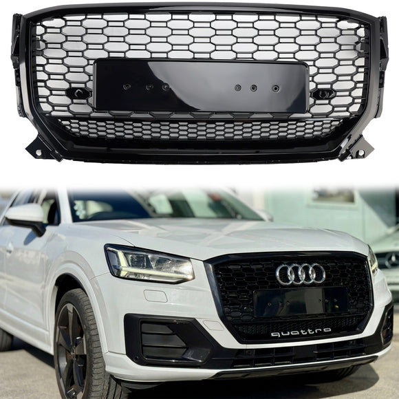 Rejilla estilo panal RSQ2 Quattro para Audi Q2/Q2 S Line/SQ2 2016-2020, parachoques delantero, parrilla de repuesto negra brillante