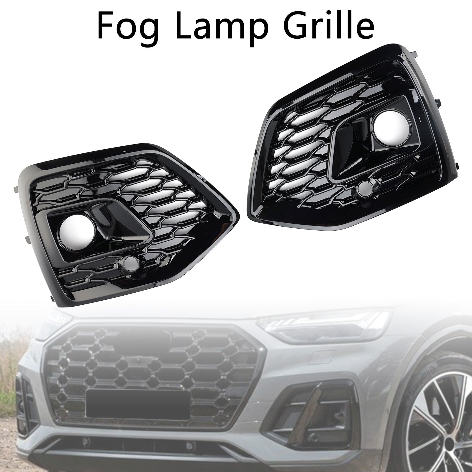 2021-2025 Audi Q5 Sline/ SQ5 Rejilla de luz antiniebla tipo panal parachoques delantero parrilla inferior cubierta negra - 0