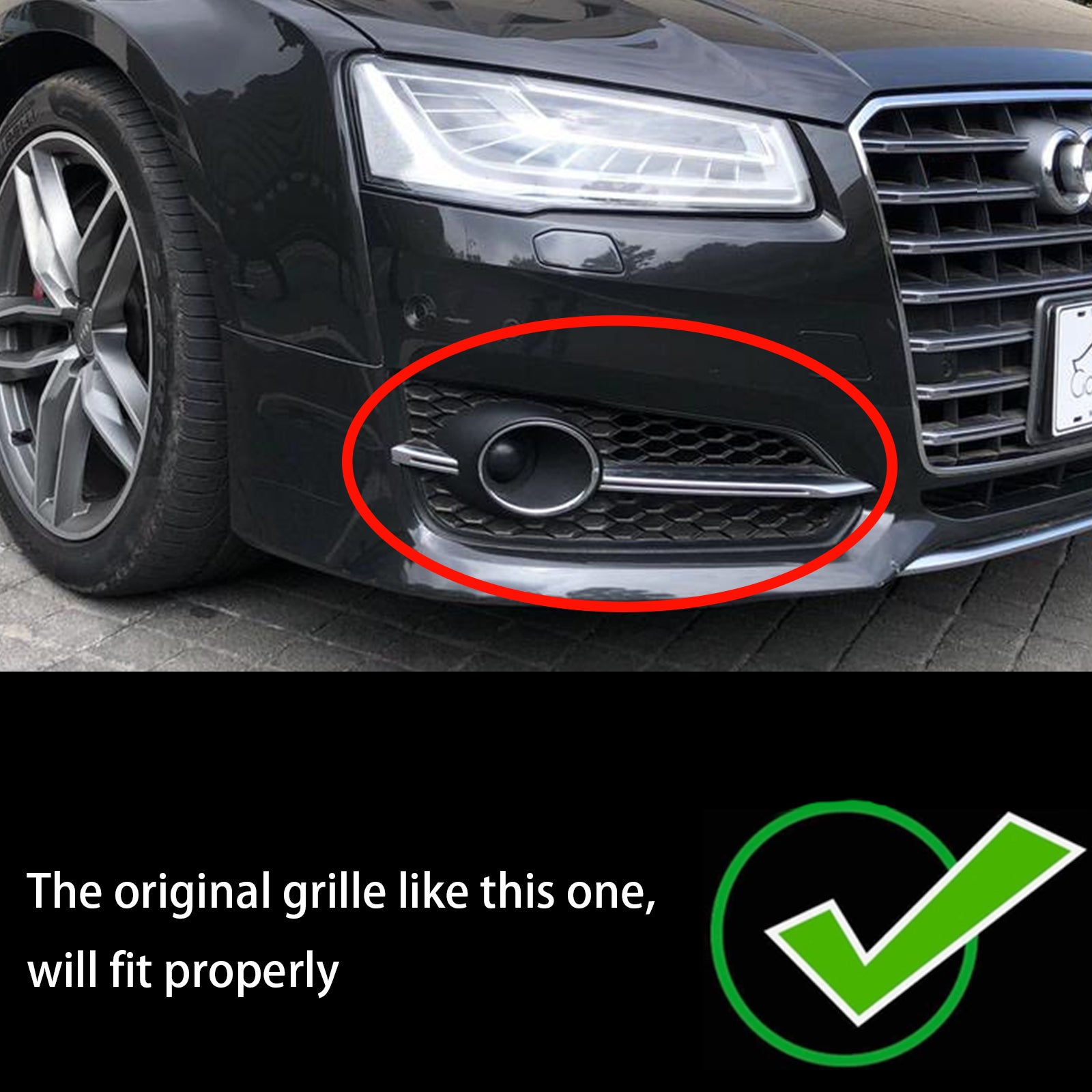 Audi A8 / S8 2015-2017 Honeycomb Fog Light Grille 2PCS Black Front Fog Lowe Grill Cover - 0