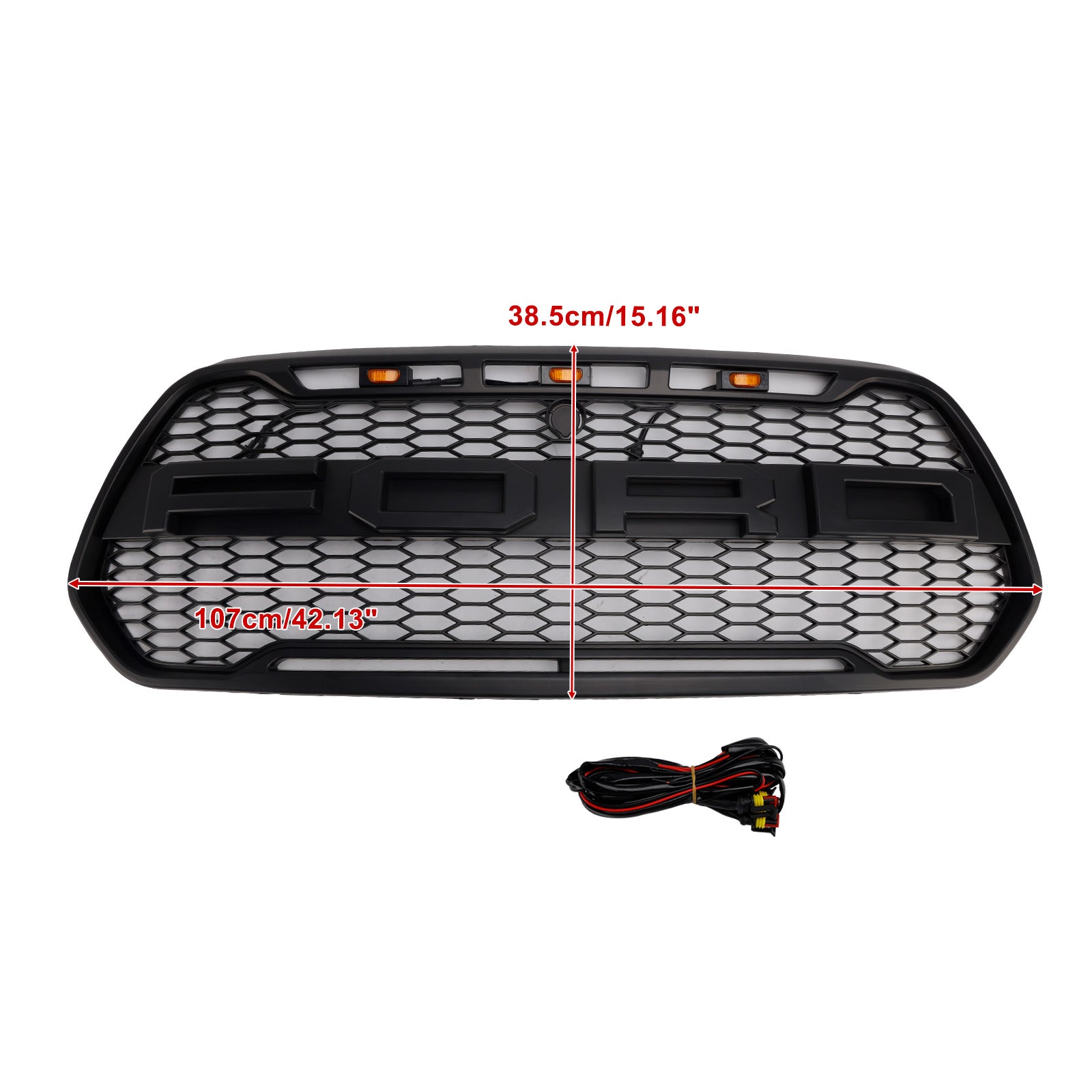 Ford Transit 150 250 350 350H 2015-2019 Parrilla delantera Raptor Parachoques delantero negro Parrilla de panal con LED