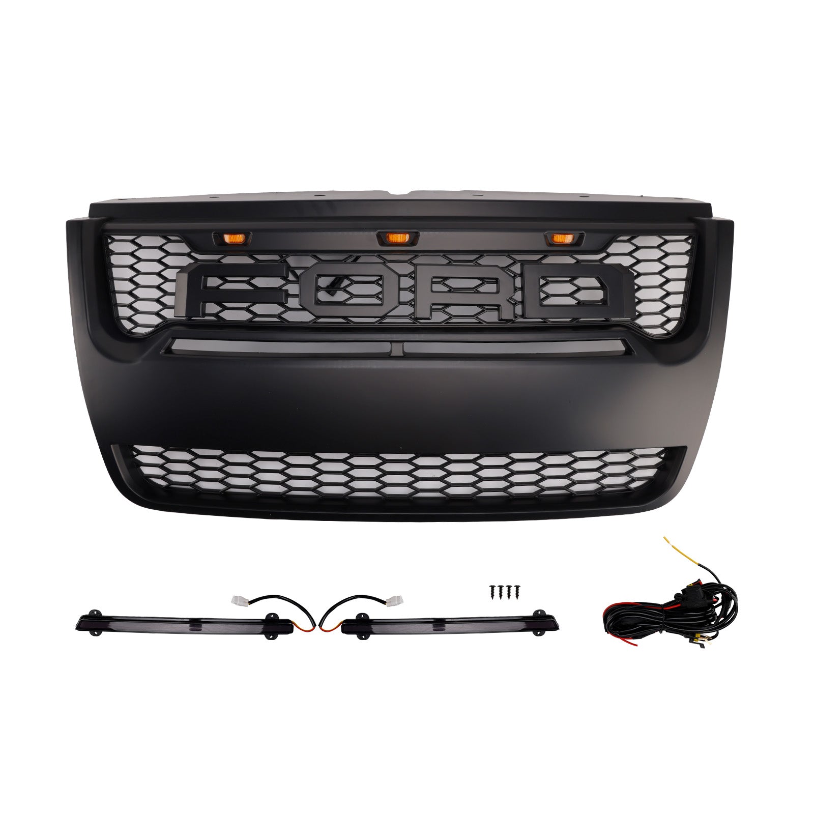 Ford Explorer 2006-2010 Raptor Style Grill Front Bumper Black Replacement Grille With LED Light
