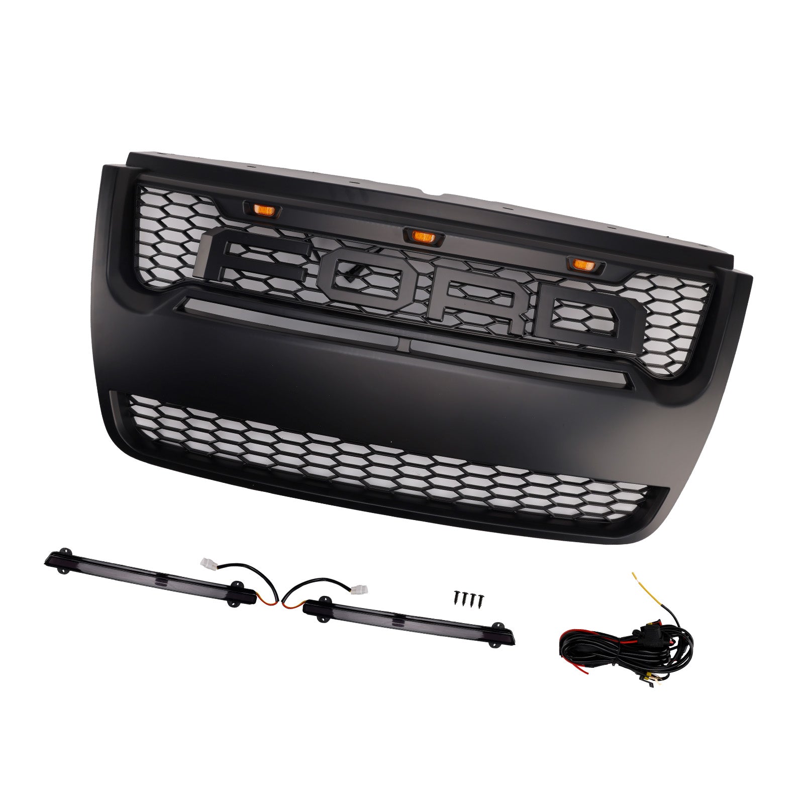Parrilla de repuesto negra para parachoques delantero estilo Raptor Ford Explorer 2006-2010 con luz LED