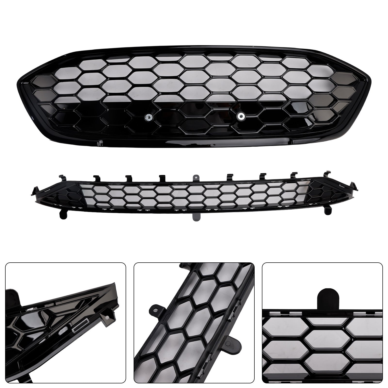 2018-2021 Ford Focus MK4 ST Style Black Grill Honeycomb Front Bumper Grill Lower Grill Set