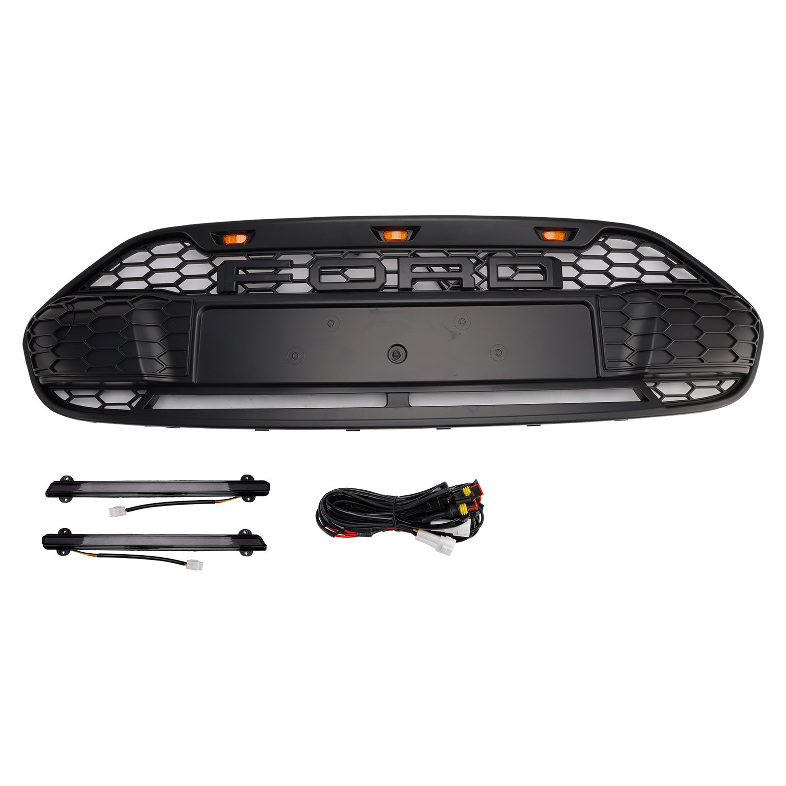2014-2018 Ford Transit Connect Raptor Style Grill Front Bumper Black Grille W/ LED Light & Letter