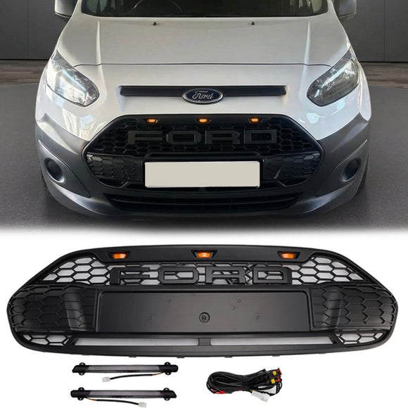 Ford Transit Connect 2014-2018 Front Bumper Raptor Grille Honeycomb Black Grill W/ LED Light & Letter