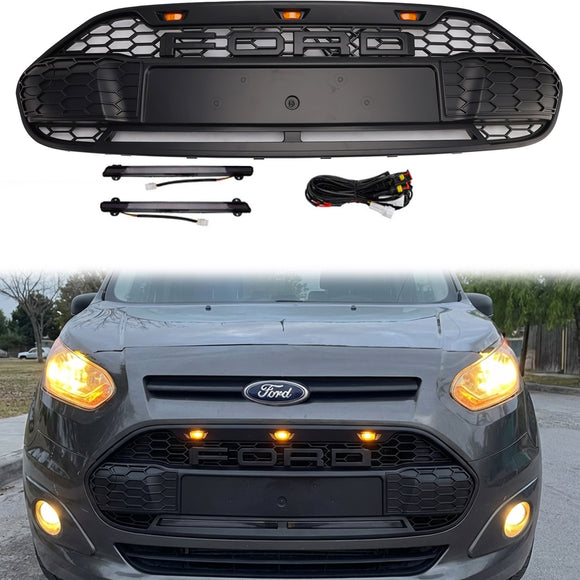 2014-2018 Ford Transit Connect Raptor Style -säleikkö etupuskuri, musta säleikkö, LED-valo ja kirjain