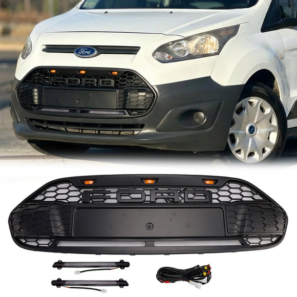 2014-2018 Ford Transit Connect Raptor Style -säleikkö etupuskuri, musta säleikkö, LED-valo ja kirjain