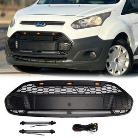 2014-2018 Ford Transit Connect Raptor Style Grill Front Bumper Black Grille W/ LED Light & FORD Letter