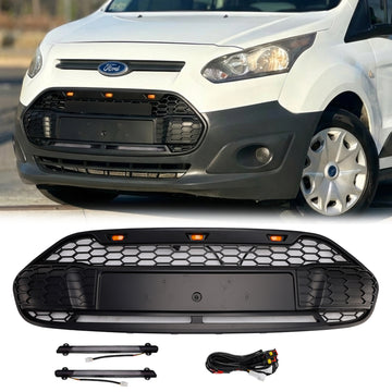 2014-2018 Ford Transit Connect Raptor Style Grill Front Bumper Black Grille W/ LED Light & FORD Letter