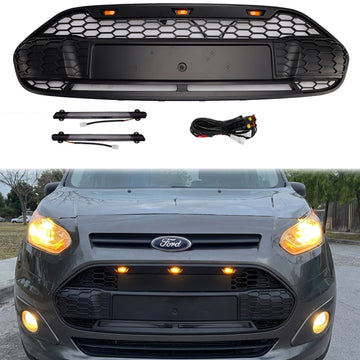 Ford Transit Connect 2014-2018 Front Bumper Raptor Grille Honeycomb Black Grill W/ LED Light & FORD Letter