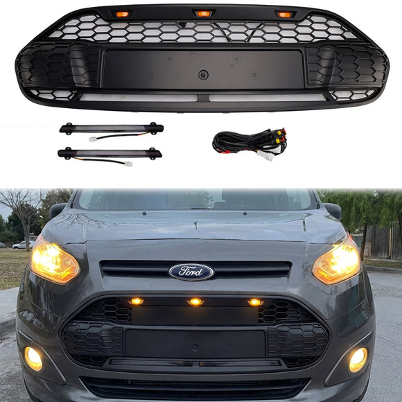 2014-2018 Ford Transit Connect Raptor Style Grill pára-choque dianteiro grade preta com luz LED  &  FORD Letter