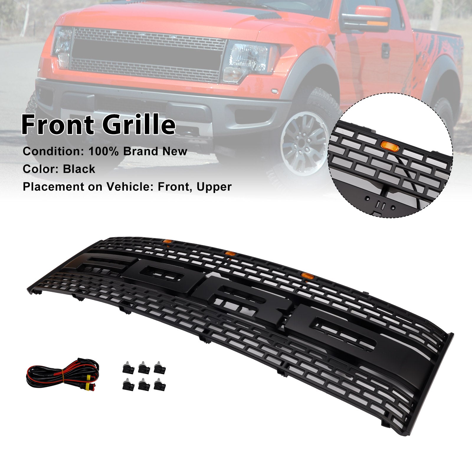 Ford F150 Raptor SVT 2010-2014 Grill Front Bumper Replacement Black Grille W/ LED CL3Z8200DA