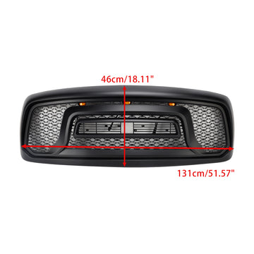 Dodge RAM 1500 2002-2005 Front Grill Rebel Style Upper Bumper Replacement Black Grille W/ LED & RAM Letter - 0