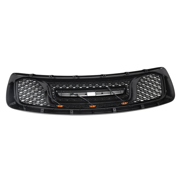 Dodge RAM 1500 2002–2005 Frontgrill Rebel Style Ersatz für obere Stoßstange, schwarzer Kühlergrill mit LED & RAM-Buchstabe