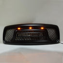 Dodge RAM 1500 2002–2005 Frontgrill Rebel Style Ersatz für obere Stoßstange, schwarzer Kühlergrill mit LED & RAM-Buchstabe-9