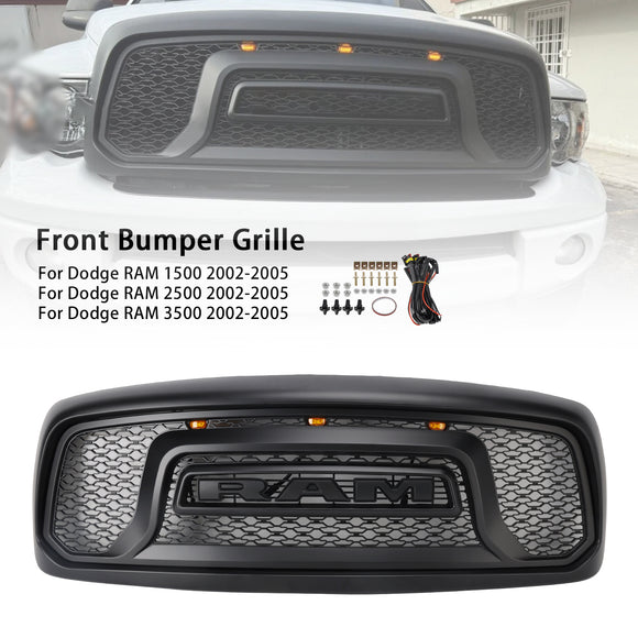 Dodge RAM 1500/2500/3500 2002-2005 Big Horn Style Grill Amortecedor dianteiro Grade de substituição preta COM/LED