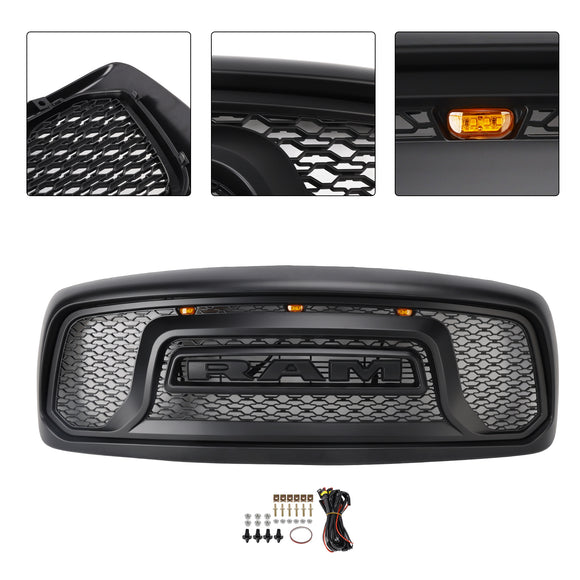 Dodge RAM 1500/2500/3500 2002-2005 Big Horn Style Grill Amortecedor dianteiro Grade de substituição preta COM/LED