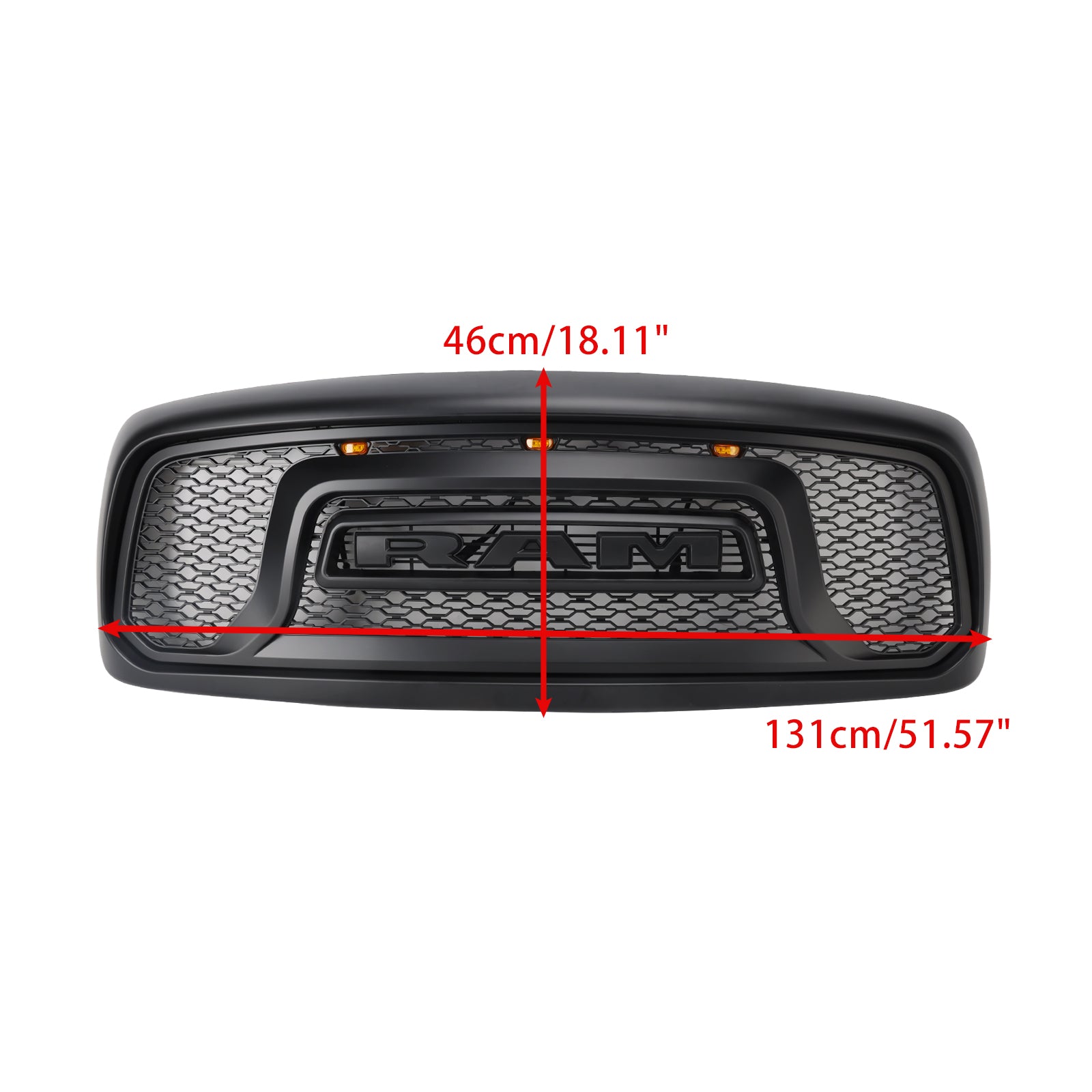 2002-2005 Dodge RAM 1500/2500/3500 Rebel Style Grill Front Bumper Black Replacement Grille W/ LED
