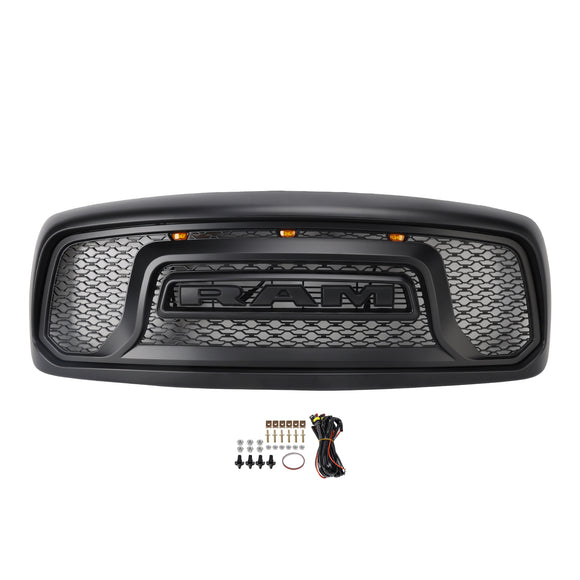 Dodge RAM 1500/2500/3500 2002-2005 Big Horn Style Grill Amortecedor dianteiro Grade de substituição preta COM/LED