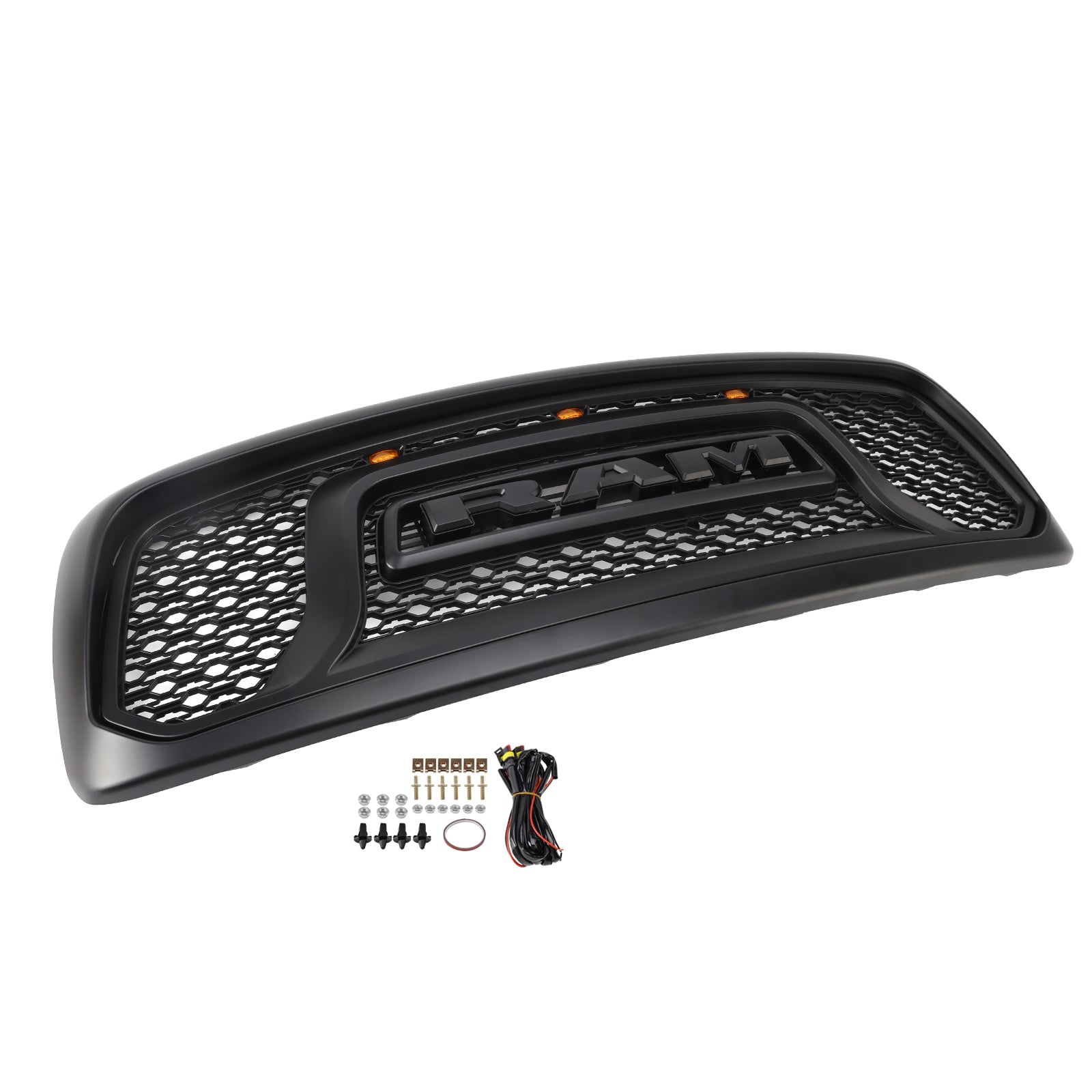 2002-2005 Dodge RAM 1500/2500/3500 Rebel Style Grill Front Bumper Black Replacement Grille W/ LED