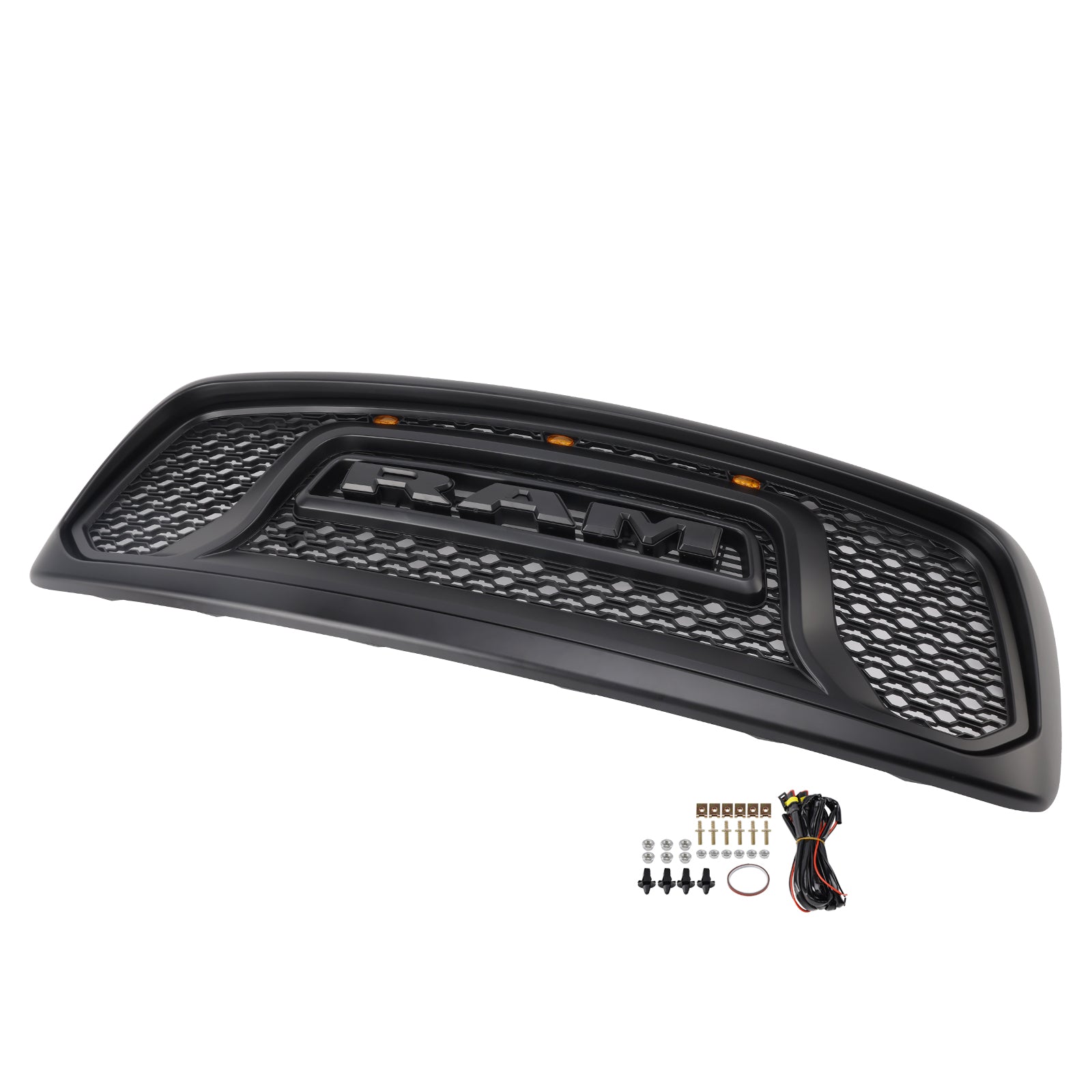 2002-2005 Dodge RAM 1500/2500/3500 Rebel Style Grill Front Bumper Black Replacement Grille W/ LED