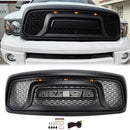 Dodge RAM 1500 2002–2005 Frontgrill Rebel Style Ersatz für obere Stoßstange, schwarzer Kühlergrill mit LED & RAM-Buchstabe-3