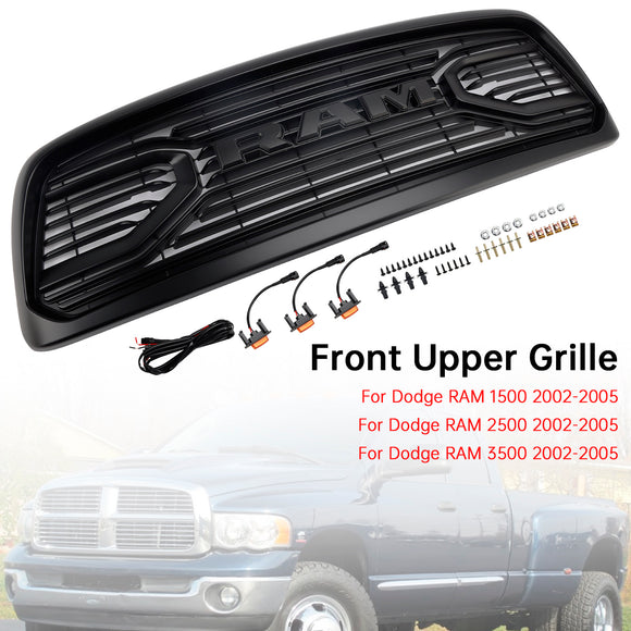 Dodge RAM 1500/2500/3500 2002-2005 Big Horn Style Grill Amortecedor dianteiro Grade de substituição preta COM/LED