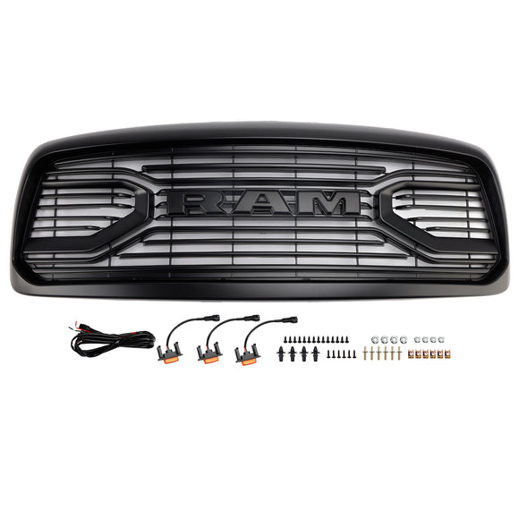 Dodge RAM 1500/2500/3500 2002-2005 Big Horn Style Grill Amortecedor dianteiro Grade de substituição preta COM/LED