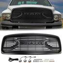 Dodge RAM 1500/2500/3500 2002-2005 Big Horn Style Grill Amortecedor dianteiro Grade de substituição preta COM/LED-25