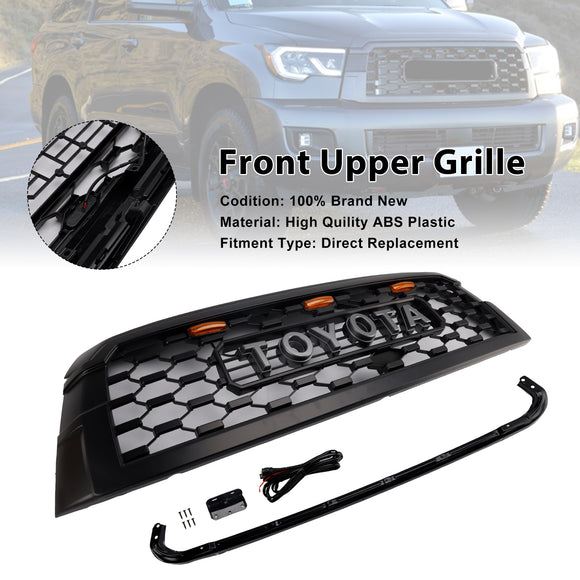 2019–2021 Toyota Sequoia TRD PRO Style Kühlergrill Frontstoßstange Schwarz Schwarz Ersatzgrill mit Buchstaben & LED