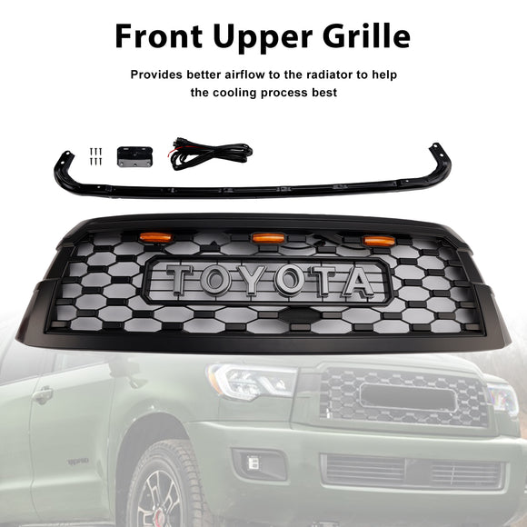 2019–2021 Toyota Sequoia TRD PRO Style Kühlergrill Frontstoßstange Schwarz Schwarz Ersatzgrill mit Buchstaben & LED