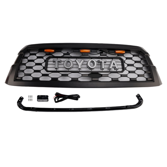 2019–2021 Toyota Sequoia TRD PRO Style Kühlergrill Frontstoßstange Schwarz Schwarz Ersatzgrill mit Buchstaben & LED