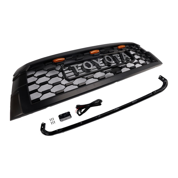 2019–2021 Toyota Sequoia TRD PRO Style Kühlergrill Frontstoßstange Schwarz Schwarz Ersatzgrill mit Buchstaben & LED