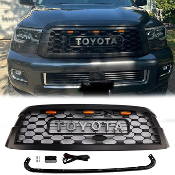 2019-2021 Toyota Sequoia TRD PRO Stijl Grille Voorbumper Zwart Zwart Vervangend Grille Met Letter & LED