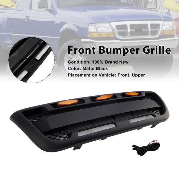 1998-2000 Ford Ranger Raptor Style Grill Black Front Bumper Replacement Grille W/ LED Light + FORD Letter
