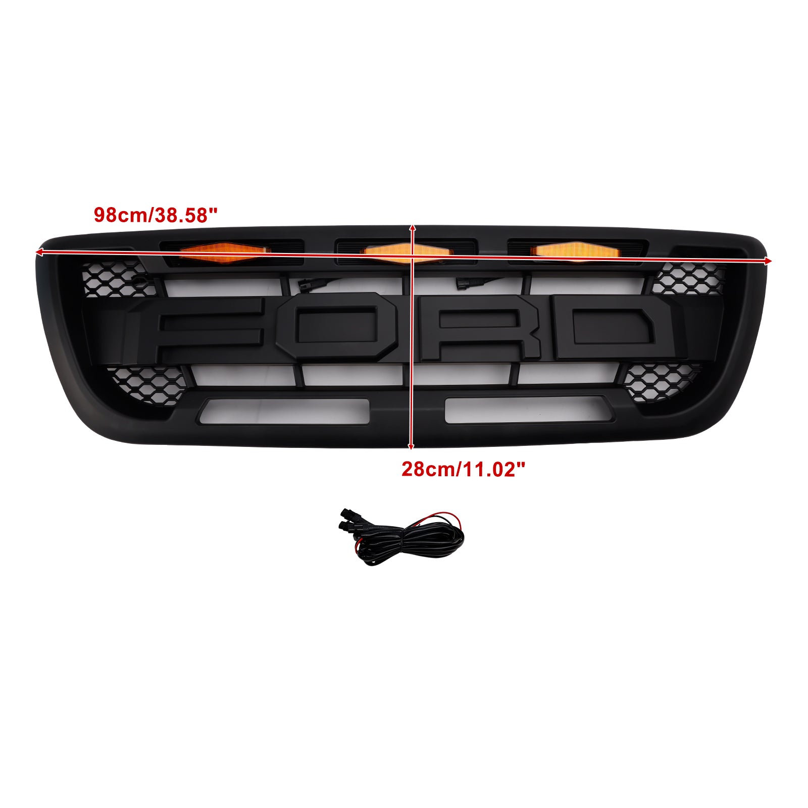 1998-2000 Ford Ranger Raptor Style Grill Grille de remplacement de pare-chocs avant noire avec lumière LED - 0