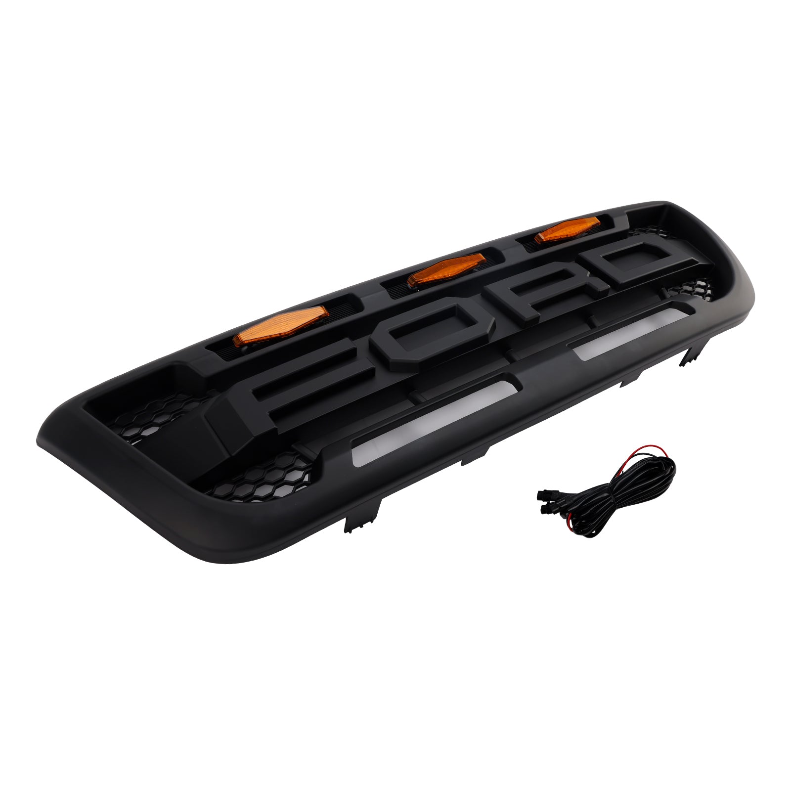 Parrilla estilo Ford Ranger Raptor 1998-2000, parrilla de repuesto para parachoques delantero negro con luz LED