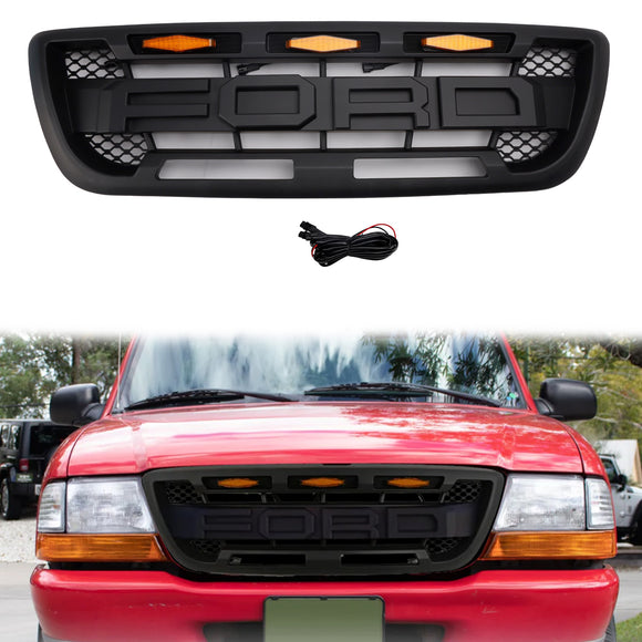 1998-2000 Ford Ranger Raptor Style Grill Preto Grade de substituição do para-choque dianteiro com luz LED