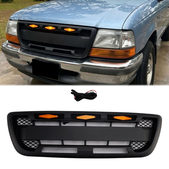 1998-2000 Ford Ranger Honeycomb Raptor Style Grill Pare-chocs avant Calandre noire mate avec lumière LED