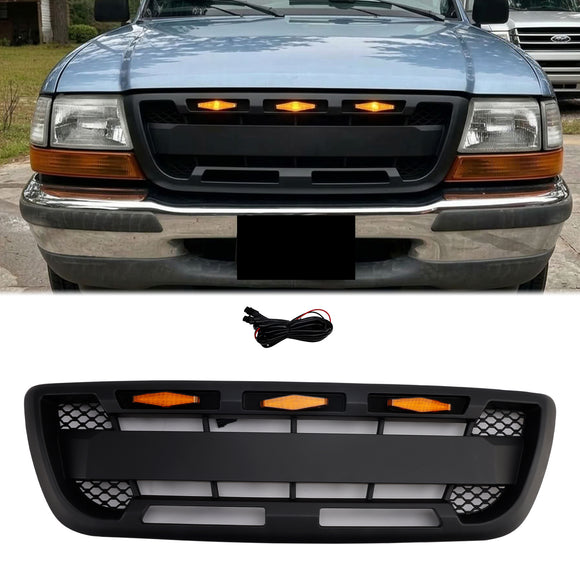 1998-2000 Ford Ranger Honeycomb Raptor Style Grill Pare-chocs avant Calandre noire mate avec lumière LED