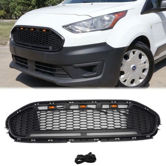 Ford Transit Connect 2019–2023 Honeycomb Raptor Style Grill Frontstoßstange Mattschwarzer Grill mit LED