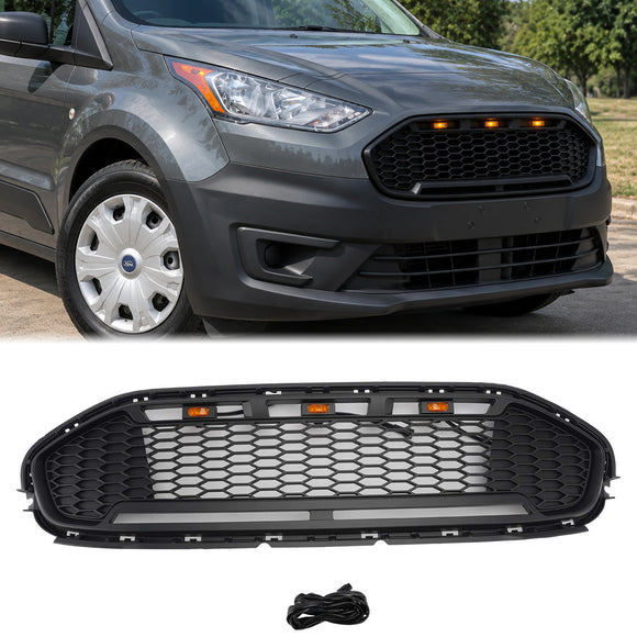 Ford Transit Connect 2019–2023 Honeycomb Raptor Style Grill Frontstoßstange Mattschwarzer Grill mit LED