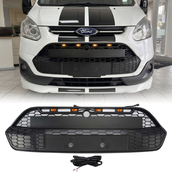 Ford Tourneo Custom 2013-2017 Front Grille Upper Bumper Black Honeycomb Replacement Grill With LED