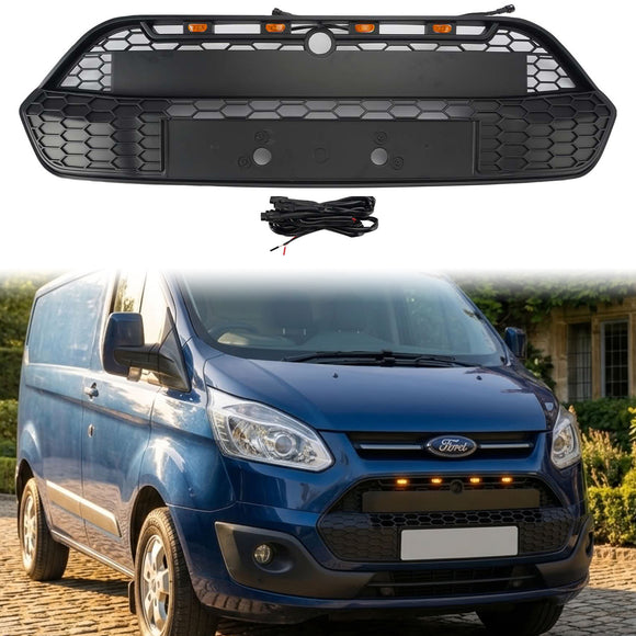 Ford Tourneo Custom 2013-2017 Front Grille Upper Bumper Black Honeycomb Replacement Grill With LED