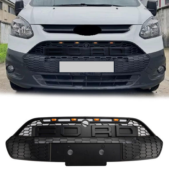 Rejilla estilo Raptor personalizada para Ford Transit Custom/Tourneo 2013-2017, reemplazo de parachoques delantero, parrilla negra con LED