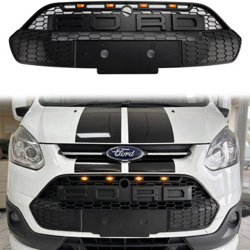 2013-2017 Ford Transit Custom / Tourneo Custom Raptor Style Grille Front Bumper Replacement Black Grill W/LED