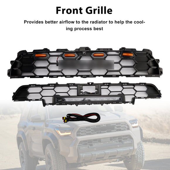 2025-2026 Toyota 4Runner TRD PRO Style Front Bumper Grill Black Grille With LED & Light Bar & Black Letter
