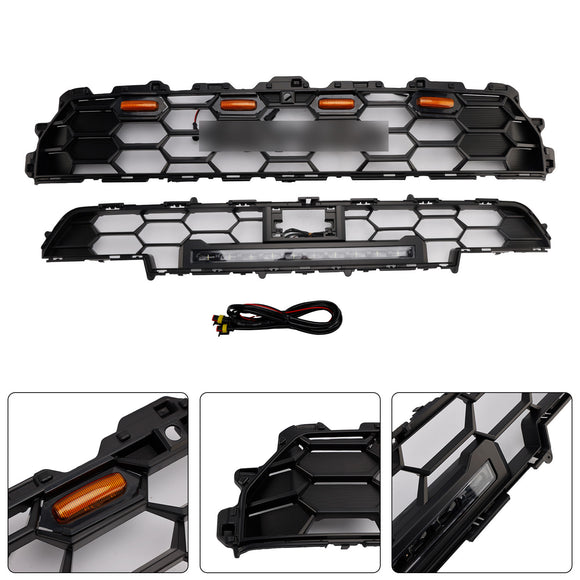 2025-2026 Toyota 4Runner TRD PRO Style Front Bumper Grill Black Grille With LED & Light Bar & Black Letter