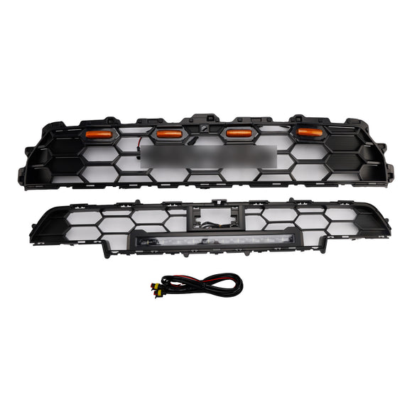 2025-2026 Toyota 4Runner TRD PRO Style Front Bumper Grill Black Grille With LED & Light Bar & Black Letter